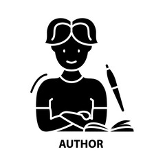 author icon, black vector sign with editable strokes, concept illustration