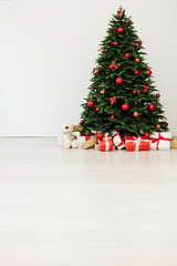 Interior room with Christmas tree with gift decor for the new year