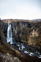 A waterfall in Vatnajökull National Park in Iceland in spring	