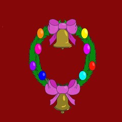 Christmas wreath of fir branches with bells