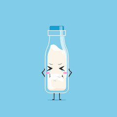a bottle of white milk character feeling stressed isolated on cyan background. a bottle of white milk character emoticon illustration