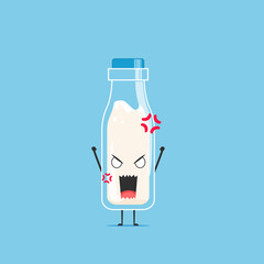 a bottle of white milk character was angry isolated on cyan background. a bottle of white milk character emoticon illustration