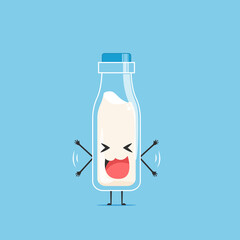 a bottle of white milk character laughing isolated on cyan background. a bottle of white milk character emoticon illustration