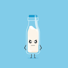 a bottle of white milk character isolated on cyan background. a bottle of white milk character emoticon illustration