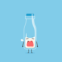 a bottle of white milk character need refillable isolated on cyan background. a bottle of white milk character emoticon illustration