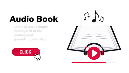 Audiobooks logo. Listen literature, e-books in audio format. Books online mobile application flat icon. Online audiobook with headphones, distance education e-learning. Podcast, Webinar, Tutorial