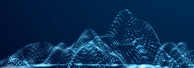 Digital wave with meny dots. Abstract backdrop of dynamic wave. Technology or science banner. 3d