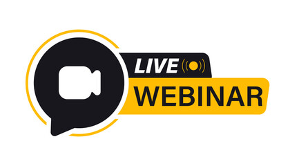 Live Webinar Button. Video Internet conference icon. Live stream, internet education. Internet broadcast. Live video streaming. Online conference, distance communication. Team meeting, Remote work