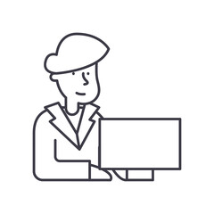 Office worker icon, linear isolated illustration, thin line vector, web design sign, outline concept symbol with editable stroke on white background.