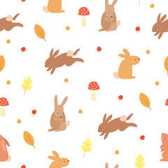 Obraz premium cute baby pattern with doodle bunnies. scandinavian minimalist style