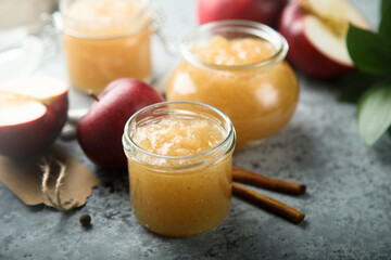 Homemade apple jam or sauce with spices