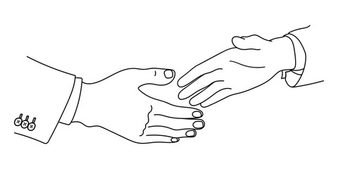 Handshake doodle icon. Hand shake outline sketch. Business, partnership, deal, agreement and friendship symbol. Vector illustration.