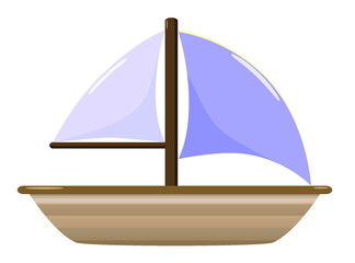 Illustration of a boat with blue sails on a white background. Children's illustration