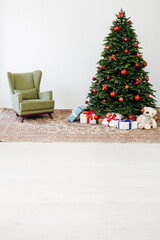 Interior room with Christmas tree with gift decor for the new year