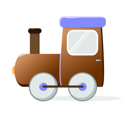 Cute brown train with a blue roof on a white background. Children's illustration