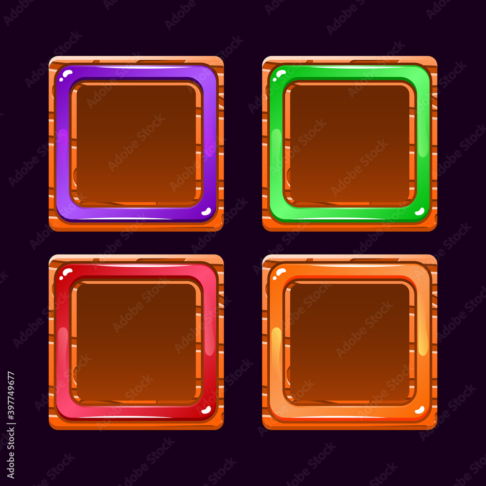 Aufkleber funny gui colorful wooden and jelly frame border template for game ui asset elements