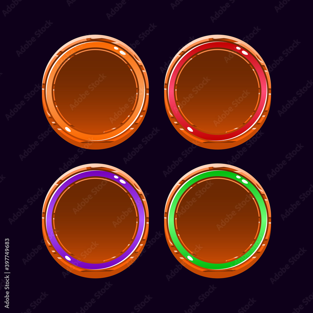Poster funny gui colorful rounded wooden and jelly frame border template for game ui asset elements