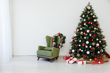 Interior room with Christmas tree with gift decor for the new year