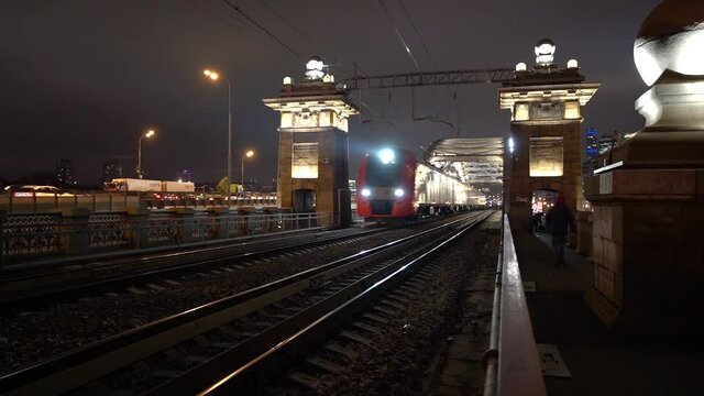 the train ground station in Moscow, Moscow Central ring, Luzhnetsky bridge