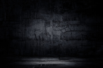 Empty space of Studio dark room concrete floor grunge texture background.