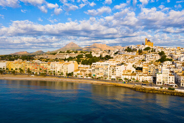 Fototapeta na wymiar Aerial panoramic view of coastal Altea city and church of Virgin of Consol, Alicante, Spain