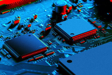 Electronic circuit board close up.