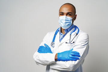 Portrait of african american doctor in medical mask