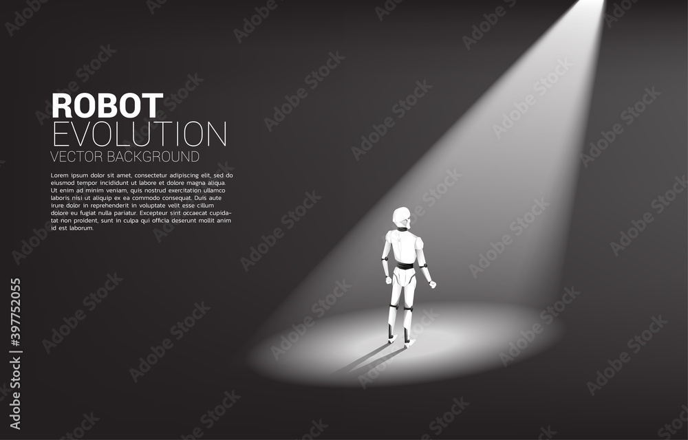 Poster Silhouette of robot standing in spotlight. concept of artificial intelligence and machine learning worker technology