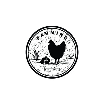 Illustration rustic chicken animal farm silhouette logo design vector inspiration