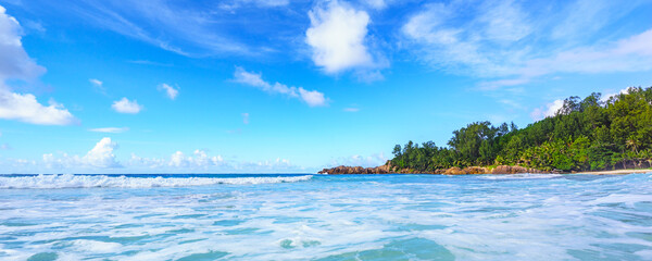panorama of tropical beach, seychelles