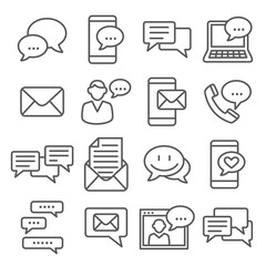 Message line icons set on white background