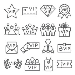 Vip line icons set on white background