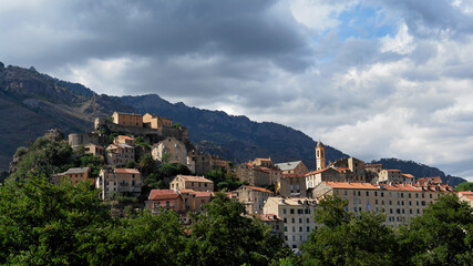 Fototapeta na wymiar Corte citadel in Corsica mountain