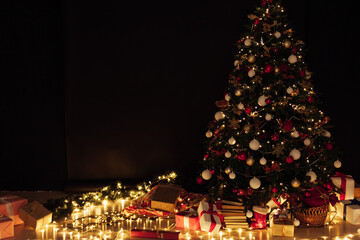 Lights garland Christmas interior New Year's Night Christmas