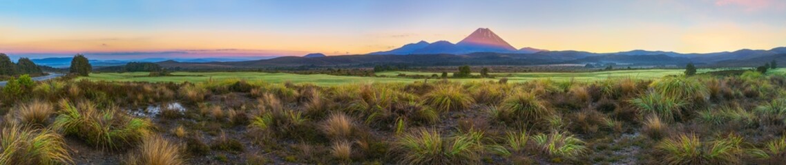 panorama of cone volcano Mount Ngauruhoe at sunrise, New Zealand © Christian B.