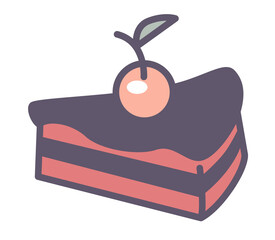 Baked glazed cake with cherry on top, bakery food