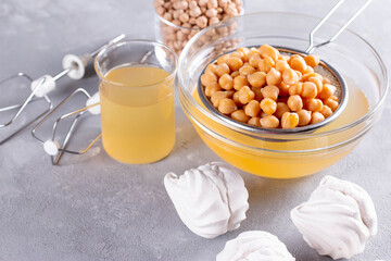 Мegan cooking concept, egg replacement , whipped chickpeas water (aquafaba)