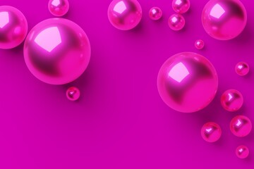 Shiny pink metal spheres on pink background, minimal modern template, beauty, girly or feminine background concept