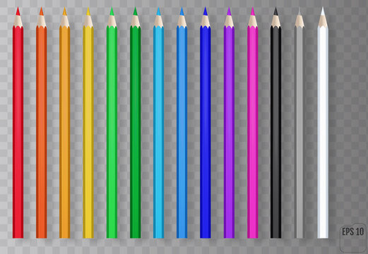 Realistic color pencils on transparent background.