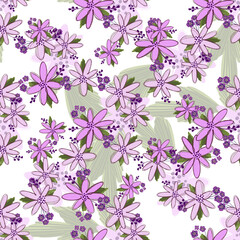 Simple cute floral bouquet vector pattern with small and medium flowers and leaves.