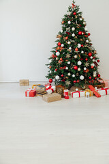 Christmas tree interior with decor gifts for the new year