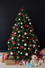 Christmas tree interior with decor gifts for the new year