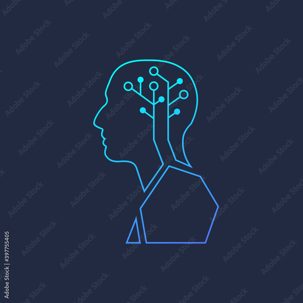 Poster artificial intelligence human logo machine learning concept. icon artificial intelligence, logotype,