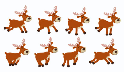Cute cartoon deer. New Year Christmas character jumps or runs gallop, cycle for 2d animation.