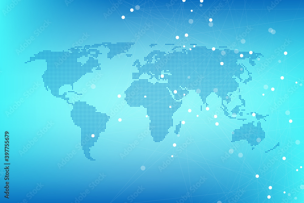 Poster Global network connections with points and lines. Wireframe background. Abstract connection structure. Polygonal space background, illustration