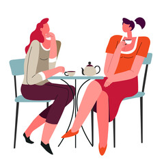 Female characters drinking coffee or tea and talk
