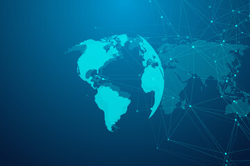 Global network connections with points and lines. Wireframe background. Abstract connection structure. Polygonal space background, illustration