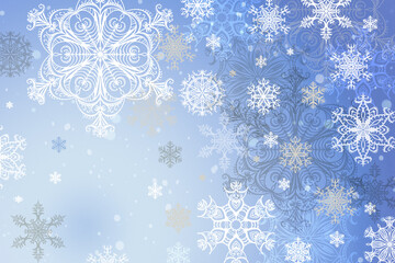 Delicate blue winter background with painted snowflakes