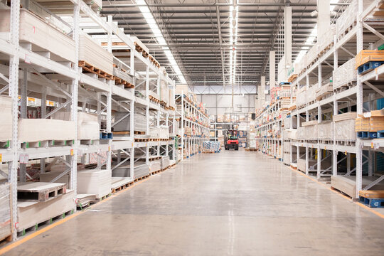 Blur warehouse baclkground, softfocus of storage rack in warehouse