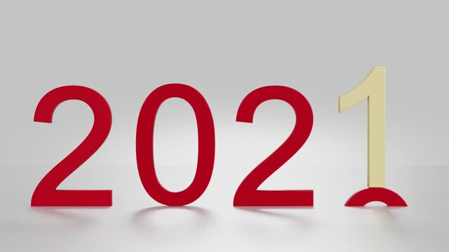Filmato. Illustrazione 3D. Anno nuovo 2021. Capodanno 2021 in numeri. Il 2021 sostituisce il 2020..